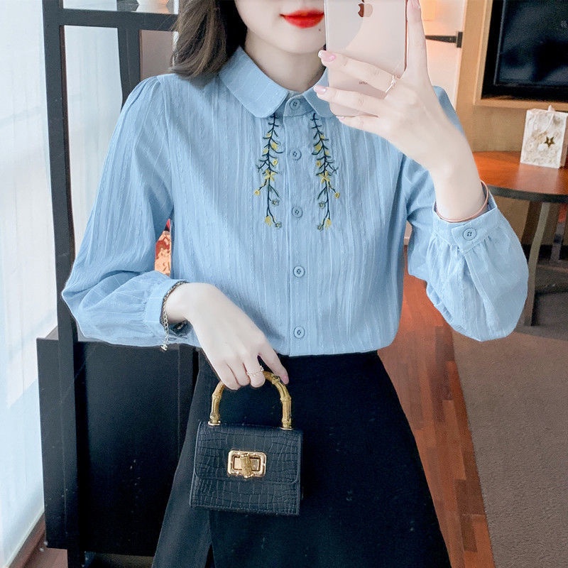 Áo Sơ Mi Cotton Thêu Họa Tiết Thời Trang Cho Nữ