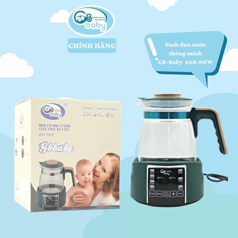 Bình đun nước pha sữa đa năng 1200ml GB Baby khử Clo