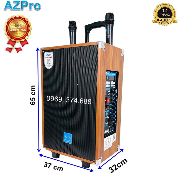Loa kéo Bluetooth chính hãng AZPRO AZ-12, Bass 30 thùng gỗ cao cấp,âm thanh hay,Tặng 2 mic không dây hát nhẹ,chong hu