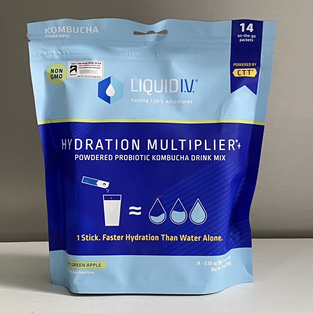 Bột điện giải hỗ trợ tiêu hóa Liquid IV Multiplier+ Probiotic Kombucha : Made in USA