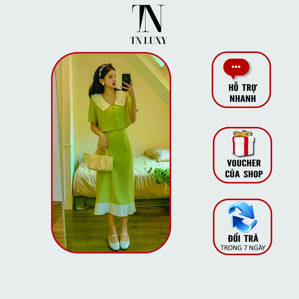 HÀNG LOẠI 1- Set áo dáng ngắn và chân váy viền dập ly chất cotton TN LUXY 2 màu siêu xinh