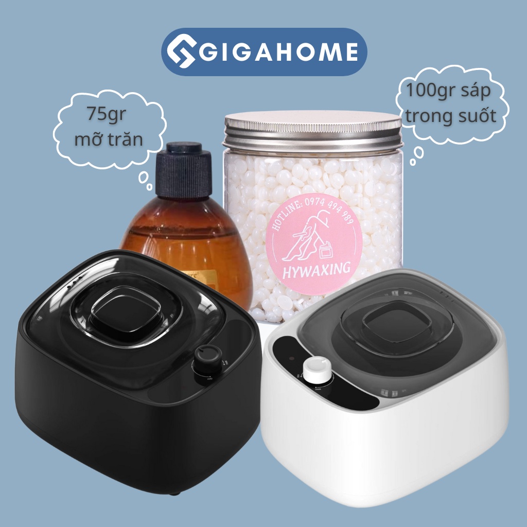 Combo 100gr Sáp Wax Lông Trong Suốt Premium + Nồi Nấu Sáp Chống Dính + 75gr Mỡ Trăn GIGAHOME