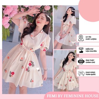 Đầm Hoa Cổ Trụ, đầm hoa thêu, váy cổ trụ, váy cổ đức, đầm hoa tiểu thư