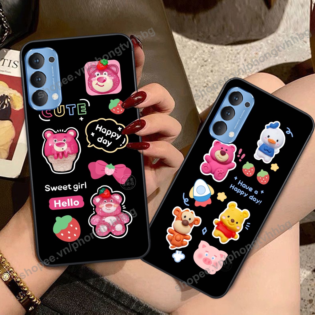 Ốp lưng Oppo Reno4 / Reno4 Pro / Reno 4 GẤU DÂU chi bi hoạt hình cute siêu rẻ