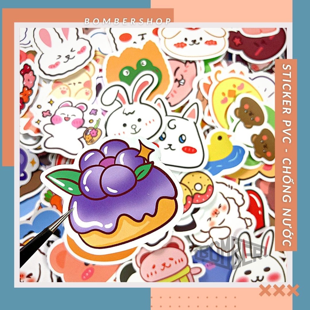 Set 20/40/60 sticker PVC Bb.Cute siêu cưng - đậm chất Kawaiii trang trí laptop / nón
