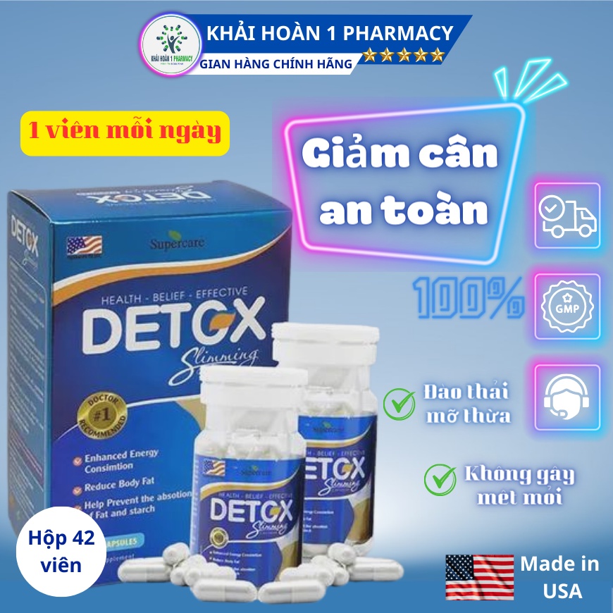 Viên uống giảm cân DETOX SLIMMING giúp thanh lọc, giải đọc,đào thải mỡ thừa hiệu quả - Hộp 42 viên