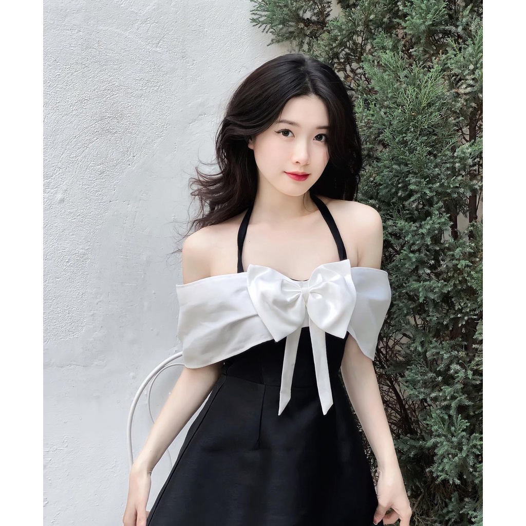 Đầm Nữ Cúp Ngực Phối Nơ Trễ Vai EDA - Váy Thiết Kế BlackWhite Sang Trọng | BigBuy360 - bigbuy360.vn