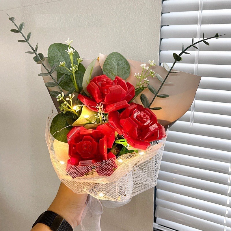 Bộ đồ chơi lắp ráp bó hoa hãng Jaki- bó hoa hồng đỏ