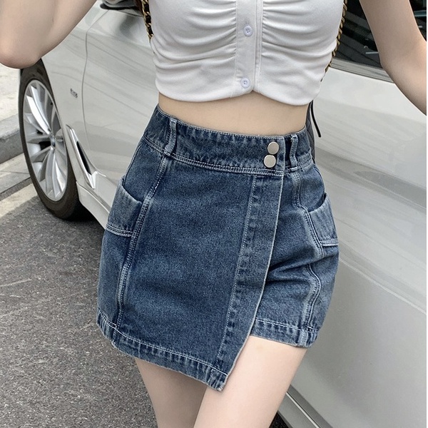 Quần short jean nữ giả chân váy dáng chữ A ôm body, vải bò cao cấp mặc thoải mái phong cách mùa hè Dèliean - QS0102
