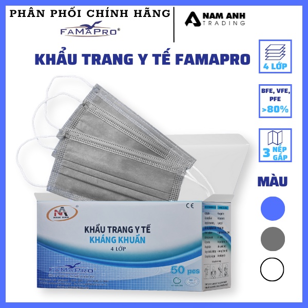 Khẩu Trang Y Tế Cô Gái Nam Anh Màu Xám 50 Cái/ 1 Hộp