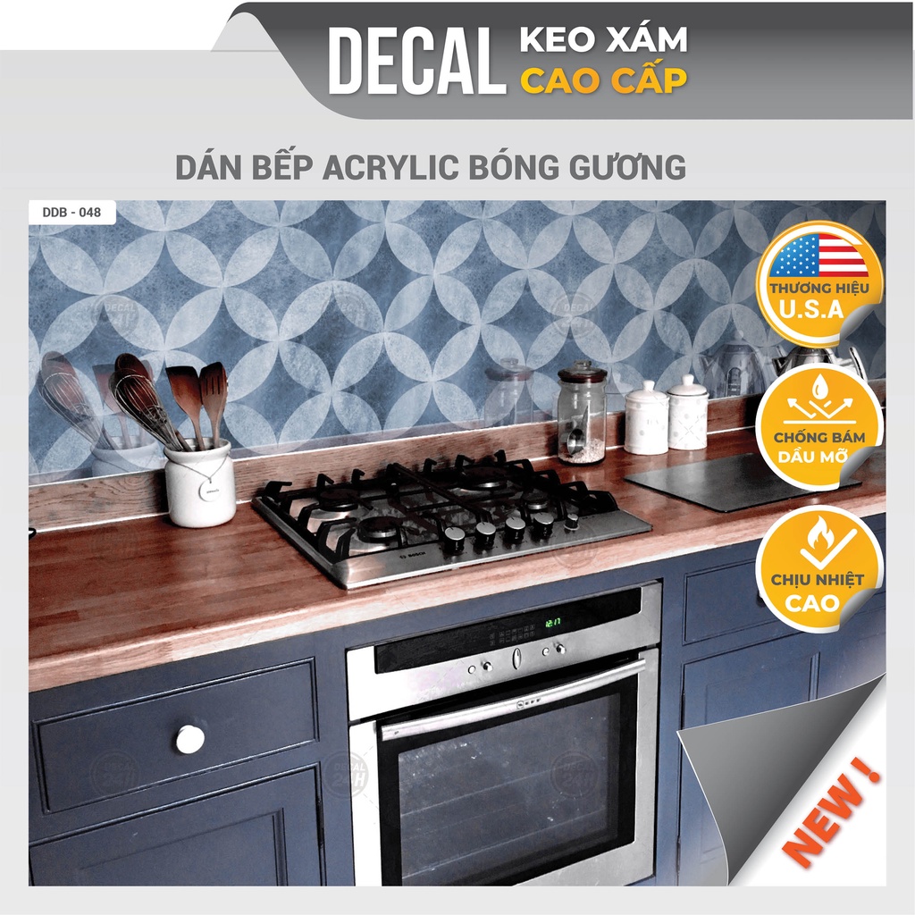 Decal bếp KEO XÁM chuyên dụng,Giấy dán bếp Acrylic chịu nhiệt tốt,chống dầu mỡ,dễ lau chùi,kích thước 120x60cm,DDB-048