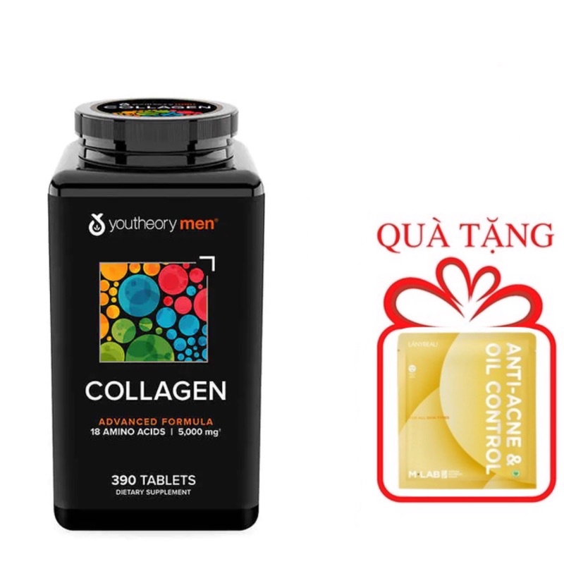 COLAGEN DÀNH CHO NAM Collagen Youtheory Men's Type 1 2 & 3 lọ 390 viên