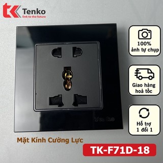 Ổ Cắm Đôi 3 Chấu Âm Tường Mặt Kính Cường Lực - Ổ Điện Vuông Âm Tường Cao Cấp TK-F71D-18 Màu Đen
