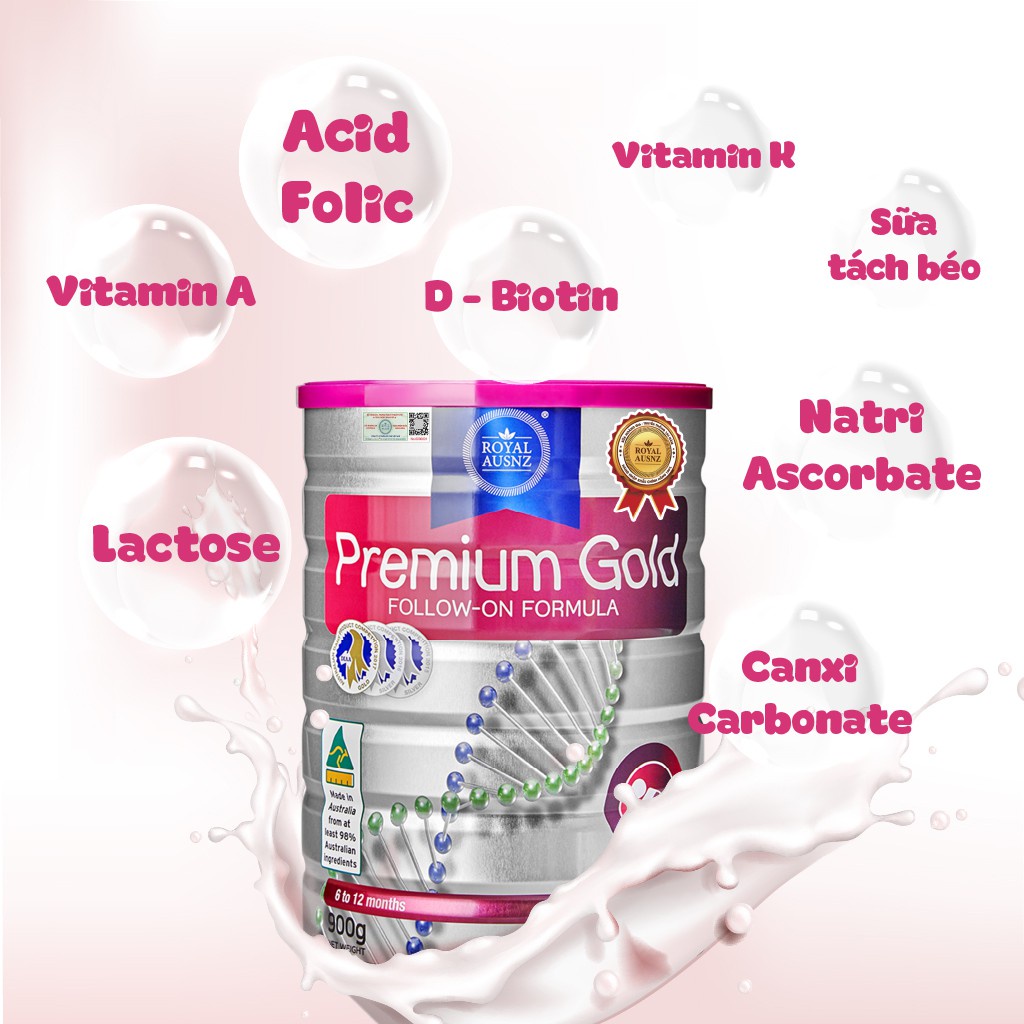 Combo 2 Hộp Sữa Hoàng Gia Úc ROYAL AUSNZ Premium Gold Số 2 Bổ Sung Vitamin, Khoáng Chất Cho Trẻ 900g