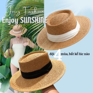 Mũ cói gaucho rộng vành chất nón cói quảng châu form đẹp màu nâu sang chảnh đóng hộp to giữ form