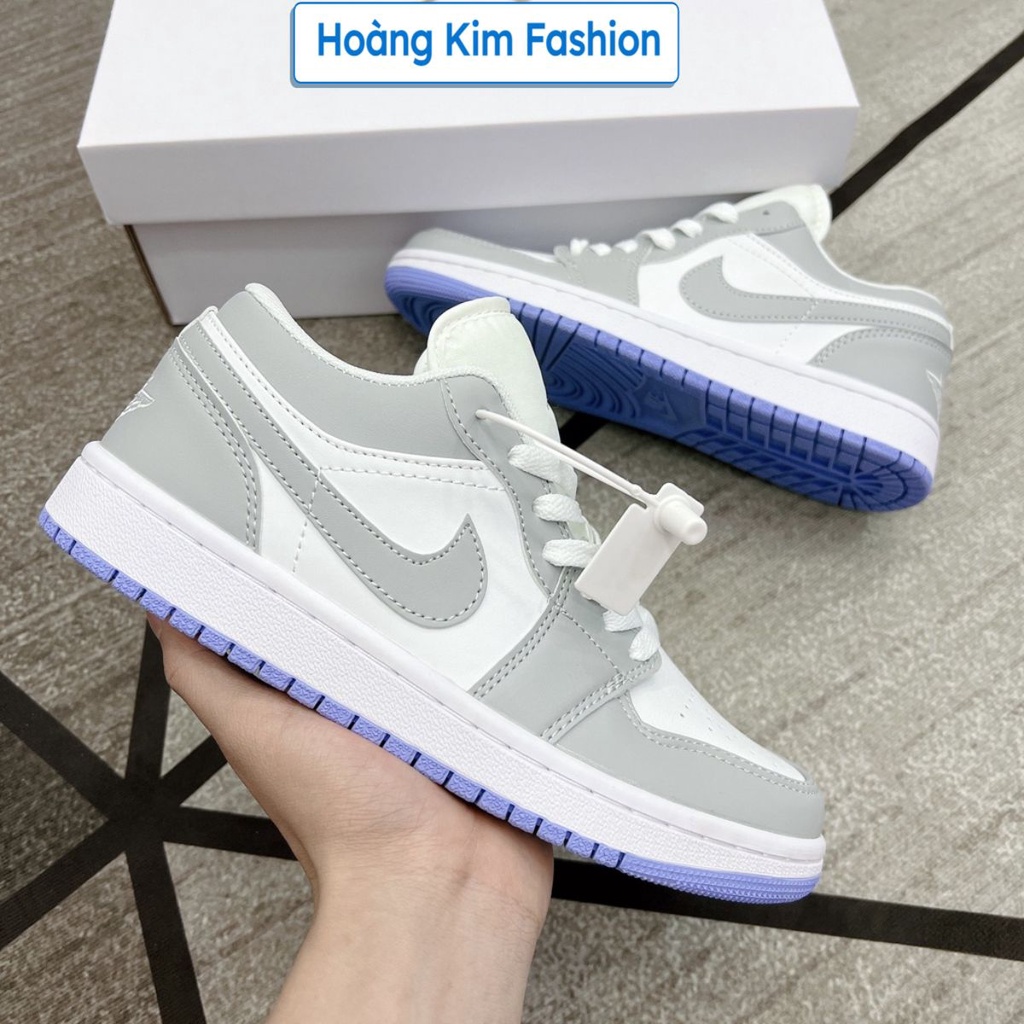 Giày Jordan xám trắng đế xanh, Giày Jordan 1 cổ thấp JD grey xám đế xanh bản đẹp full box bill tặng box bảo vệ
