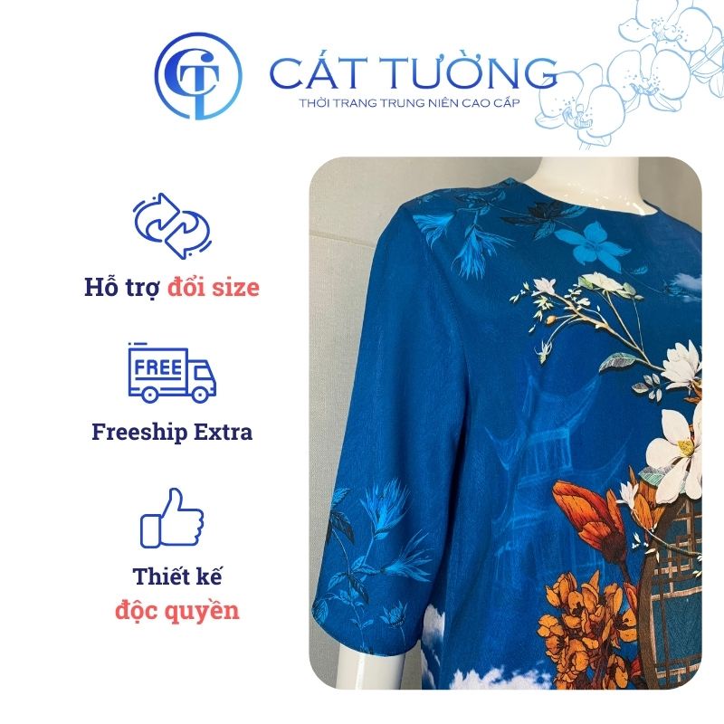 Áo kiểu nữ sang 4 màu đỏ sang trọng họa tiết lạ mắt, quà tặng cho mẹ, cho bà - Thời trang Cát Tường