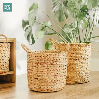 Giỏ Lục Bình Ecohub tròn (Giỏ Bèo tây) có tay cầm, Khung sắt, Nhiều Size Đựng Đồ Trồng Cây Đa Năng