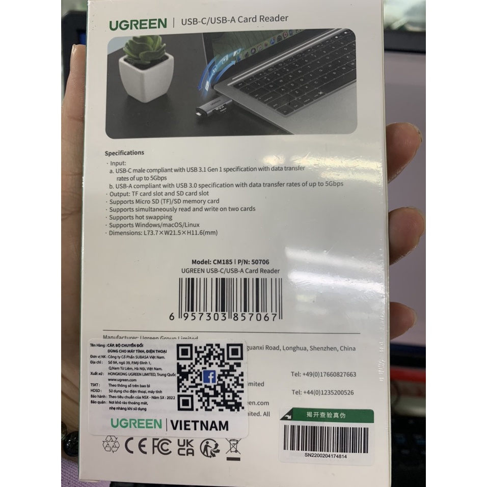 Đầu đọc thẻ nhớ SD/TF chuẩn Type C &amp; USB 3.0 Ugreen 50706 - Hàng Chính Hãng