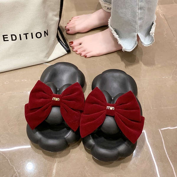 Dép bánh mì nơ dễ thương mẫu mới mặc bên ngoài đế mềm