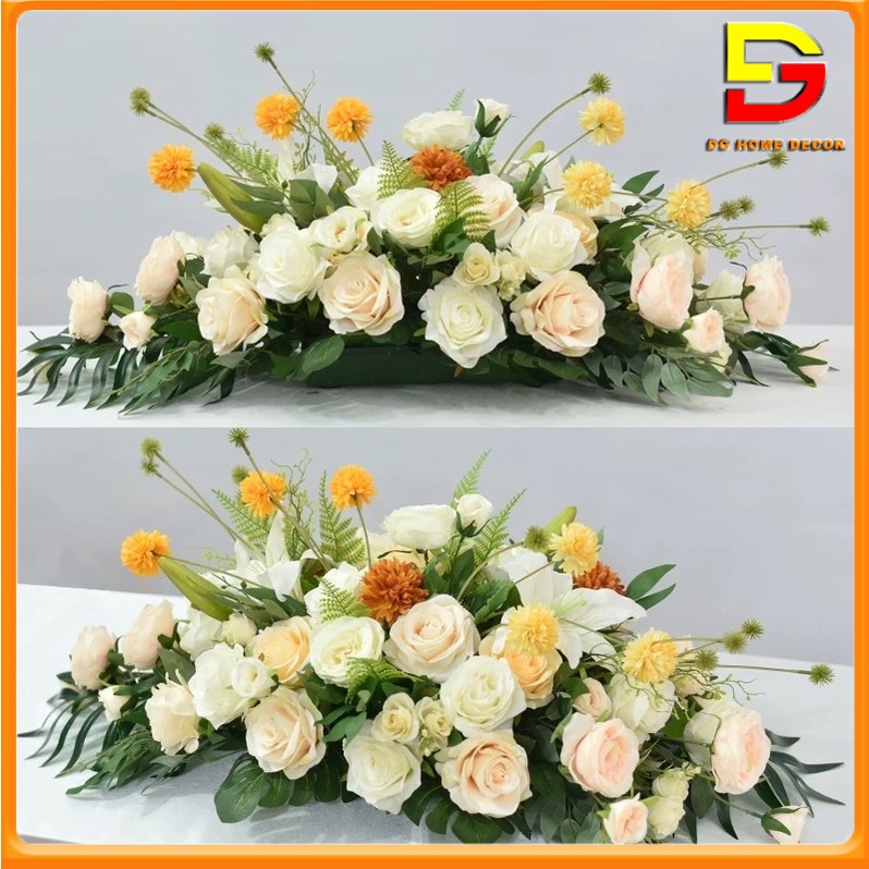 Lẵng Hoa Giả Nhiều Mẫu Mã Hoa Trang Trí Để Bàn Dài 60cm-80cm Trang Trí Bàn Họp DG-284