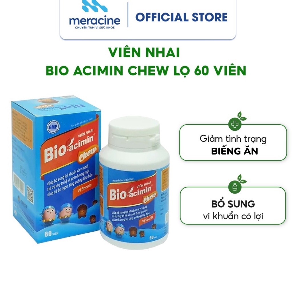 Viên nhai cho bé và người lớn Bio acimin Chew hỗ trợ ăn ngon cải thiện tiêu hóa - hộp 60 viên