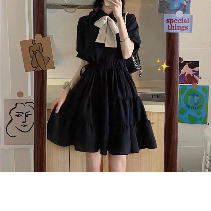 SALE SIÊU RẺ Váy đầm nữ đi chơi, đi tiệc dáng babydoll. váy công chúa phối nơ siêu sang [ VÁY A ĐEN]