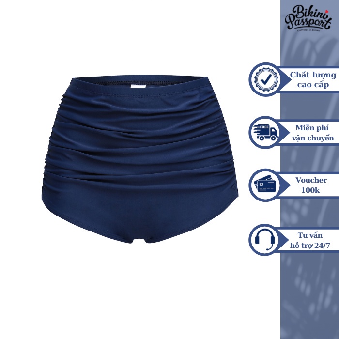 Quần bơi NỮ lẻ BIKINI PASSPORT kiểu Lưng cao nhún trước - Xanh navy - BS234_NV | BigBuy360 - bigbuy360.vn