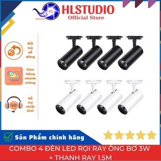 Combo 4 đèn led rọi ray ống bơ 3w + thanh ray 1.5m HL Lighting