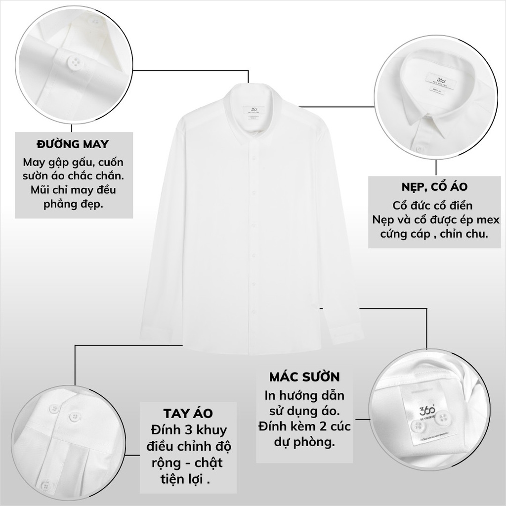 Áo sơ mi nam cổ đức dài tay thương hiệu 360 Boutique chất liệu vải Twill chống nhăn  - SHDOL408