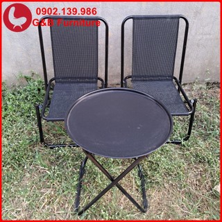 Combo gồm 1 bàn trà chanh và 2 ghế sắt lò xo lưng thấp