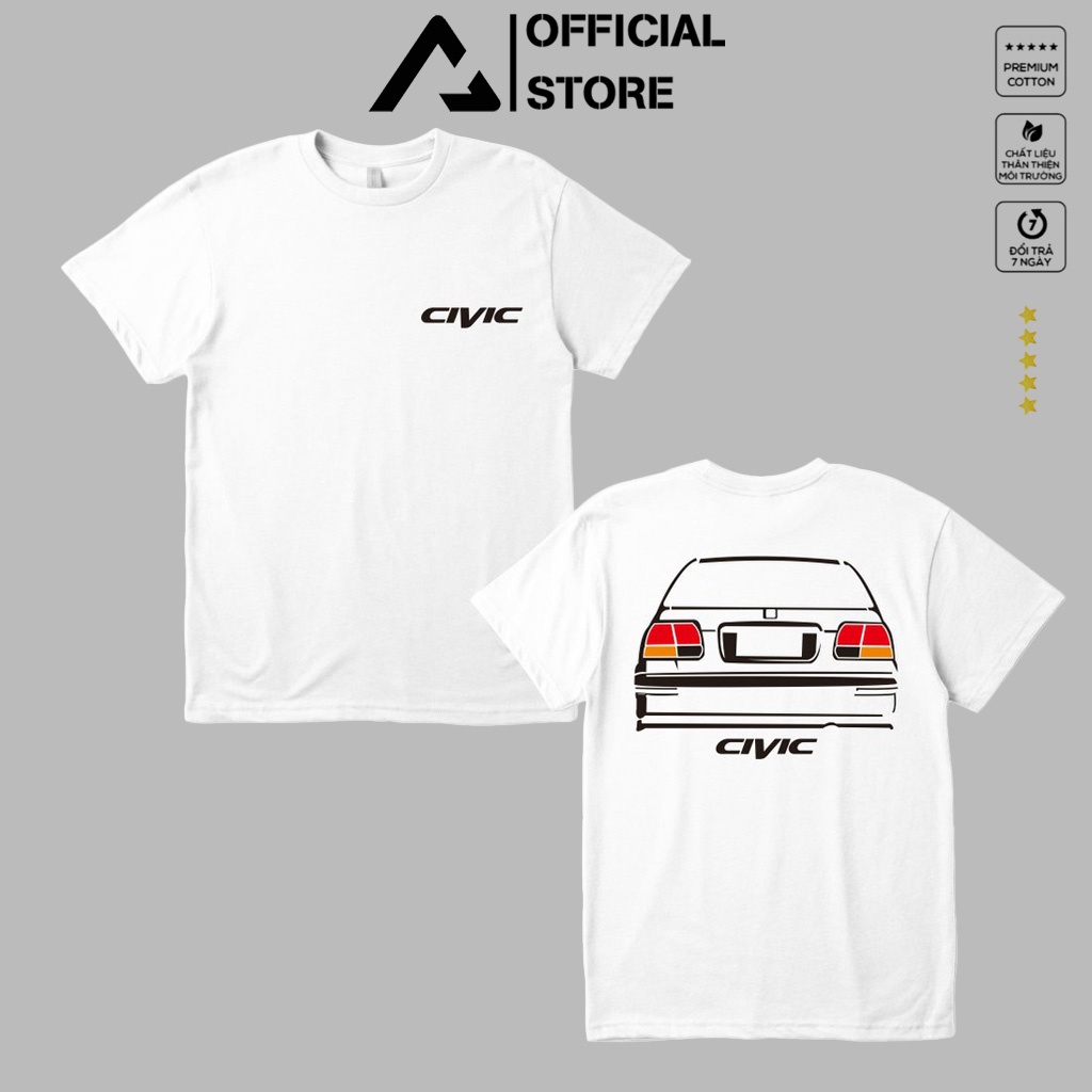 Áo thun Đen - Trắng, hình in 2 mặt Oto Honda Civic Ferio - Có Áo 100% Cotton