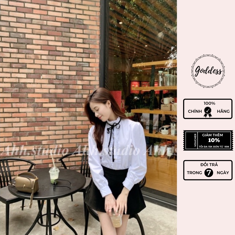 Áo Sơ Mi Nữ Trắng Cổ Xếp Ly Có Dây Thắt Nơ Nhung Hàng Thiết Kế
