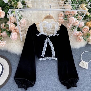 Áo kiểu áo croptop tay phồng tiểu thư cho nữ