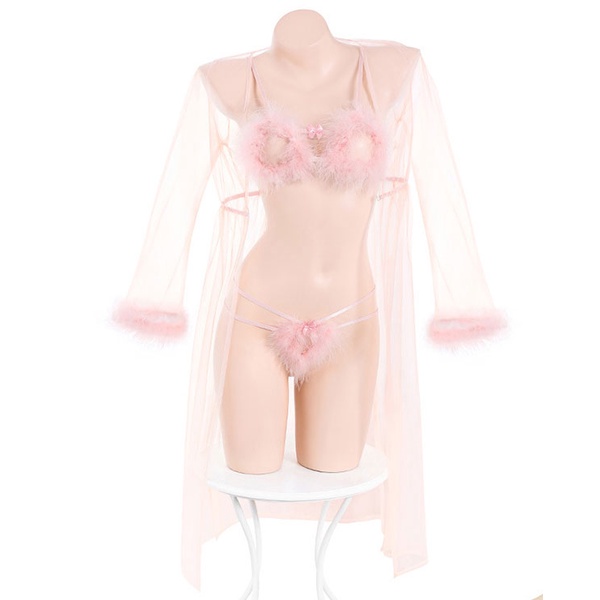 Áo choàng voan mỏng kèm bộ lót lông vũ sexy TK3791