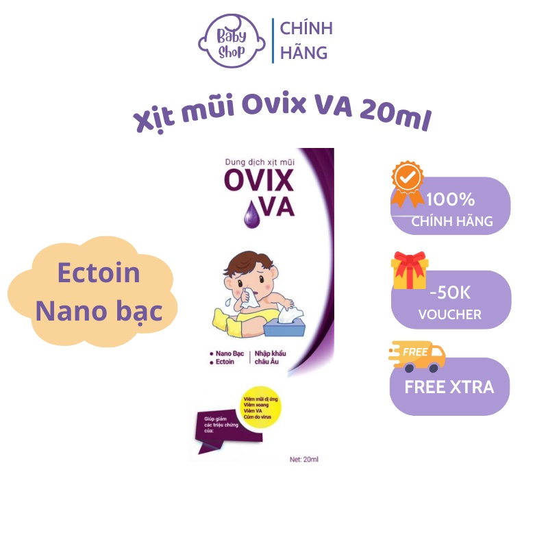 Xịt mũi Ovix VA 20ml chứa Sodium hyaluronate, Ectoin, Nano Ag+ hỗ trợ giảm viêm mũi, viêm VA