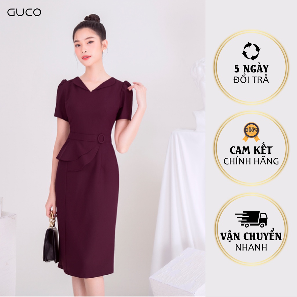 Đầm dáng A cổ tim đắp tà 3959 GUCO Đỏ