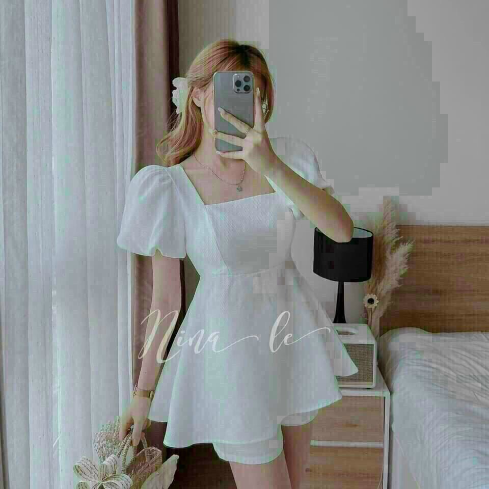 set bộ thời trang nữ đi chơi,set bộ áo tay bồng cột nơ sau lưng mix quần đùi kèm màu thật