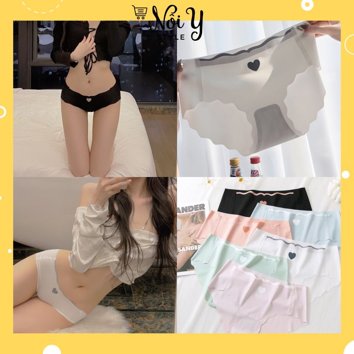 Quần Lót Nữ Lụa Băng - Quần Chip Nữ Tàng Hình Viền Sóng Họa Tiết Tim 8335