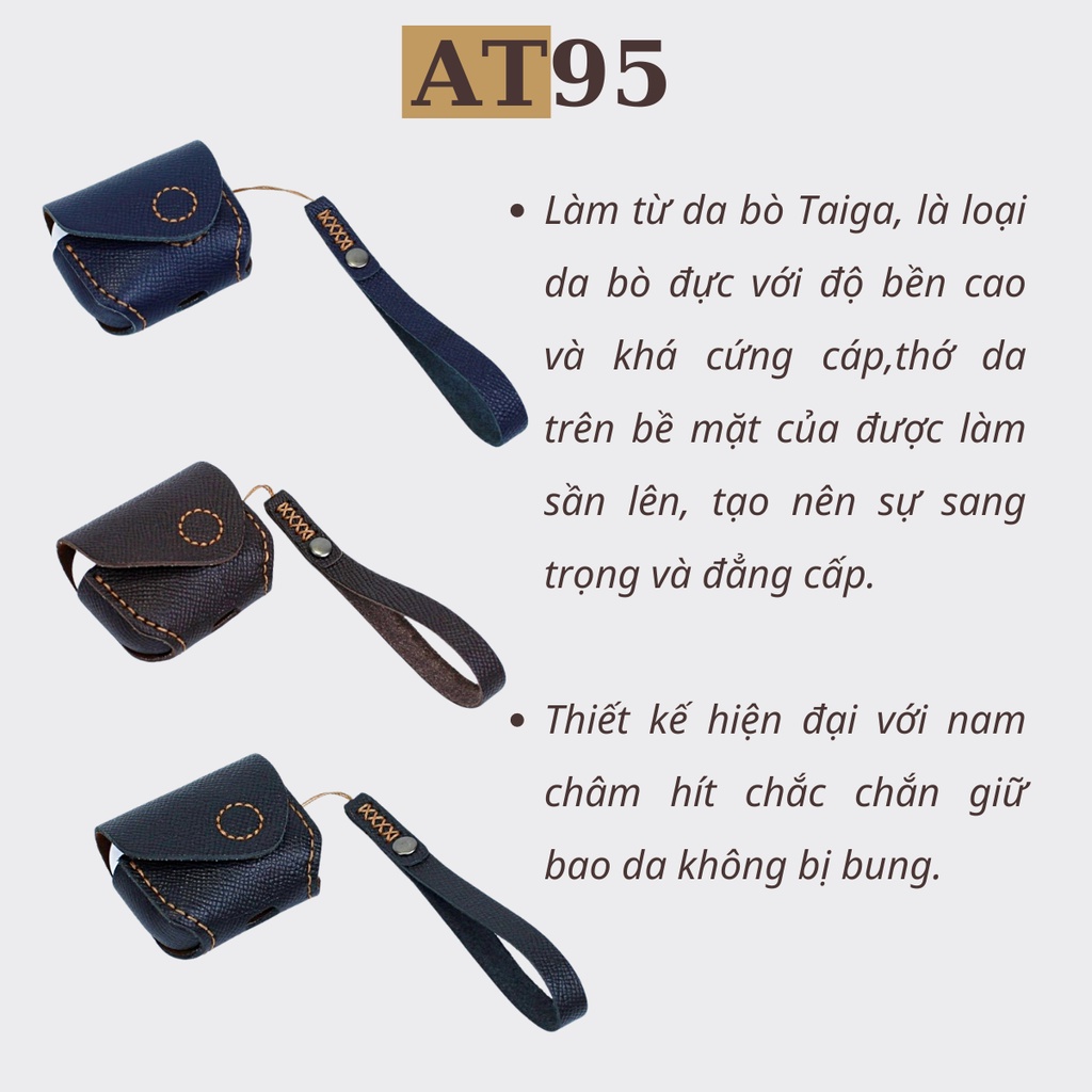 Bao case Airpods 1,2,3, Pro, Pro 2 da bò thật hàng thủ công thương hiệu W