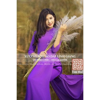 Áo dài màu tím đậm_ lụa nhật _ co giãn