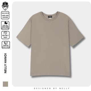 Áo thun tay lỡ NELLY phông Unisex nam nữ oversize form rộng nâu nhạt trơn (màu mới 2023)