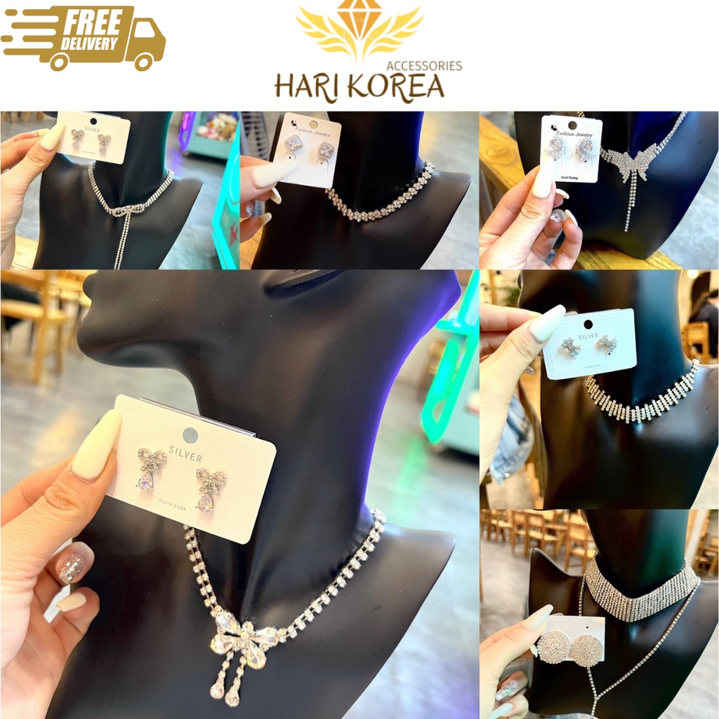 Sét Vòng cổ & khuyên tai cao cấp nữ đính đá sang trọng phù hợp dự tiệc, chụp hình, đi sự kiện