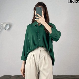 ( Ảnh thật ) Áo sơ mi voan lụa trơn dài tay basic uniz - SM00105