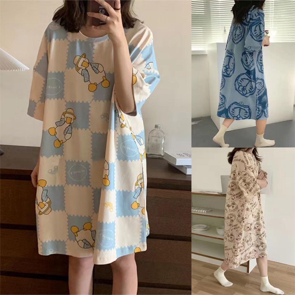 Váy Ngủ Pyjama 🎀 Váy ngủ nữ mỏng dáng rộng ngắn tay dáng rộng mặc nhà size lớn hoạt hình ngọt ngào dễ thương TTK439