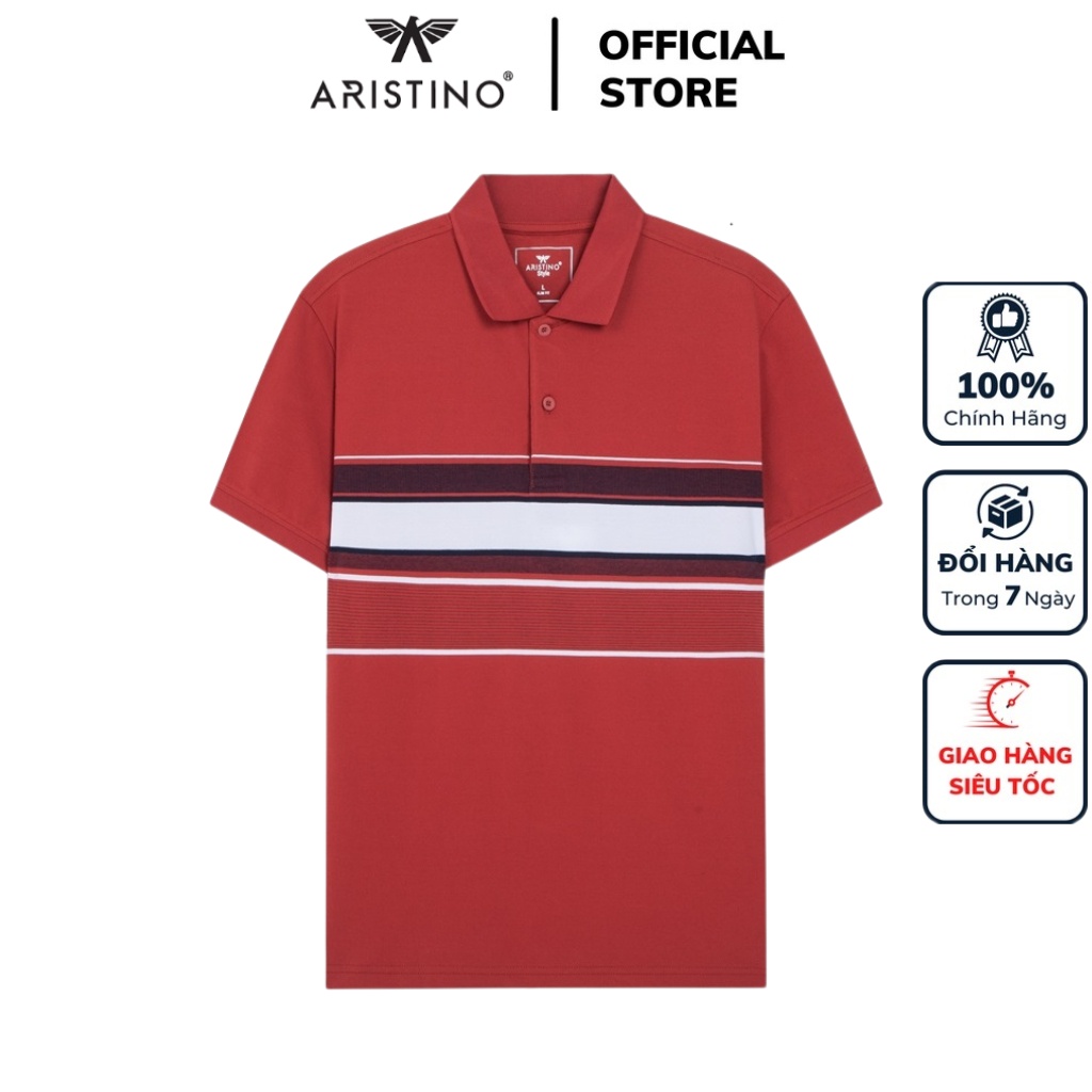 Áo thun polo nam Aristino APS140S3 ngắn tay cổ bẻ dáng slim fit ôm nhẹ đỏ 86 kẻ jacquard vải cotton cao cấp