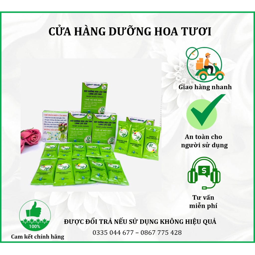 Gói dưỡng hoa tươi lâu Longlife, thuốc dưỡng hoa tươi lâu nhập khẩu Israel, nước dưỡng giúp tươi hoa Combo 30 gói