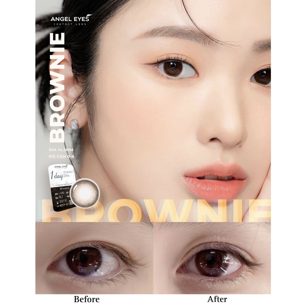 Kính Áp Tròng/ Lens mắt đeo 1 ngày có màu Nâu Brownie & Xám Gracie 24h không cần dùng nước ngâm