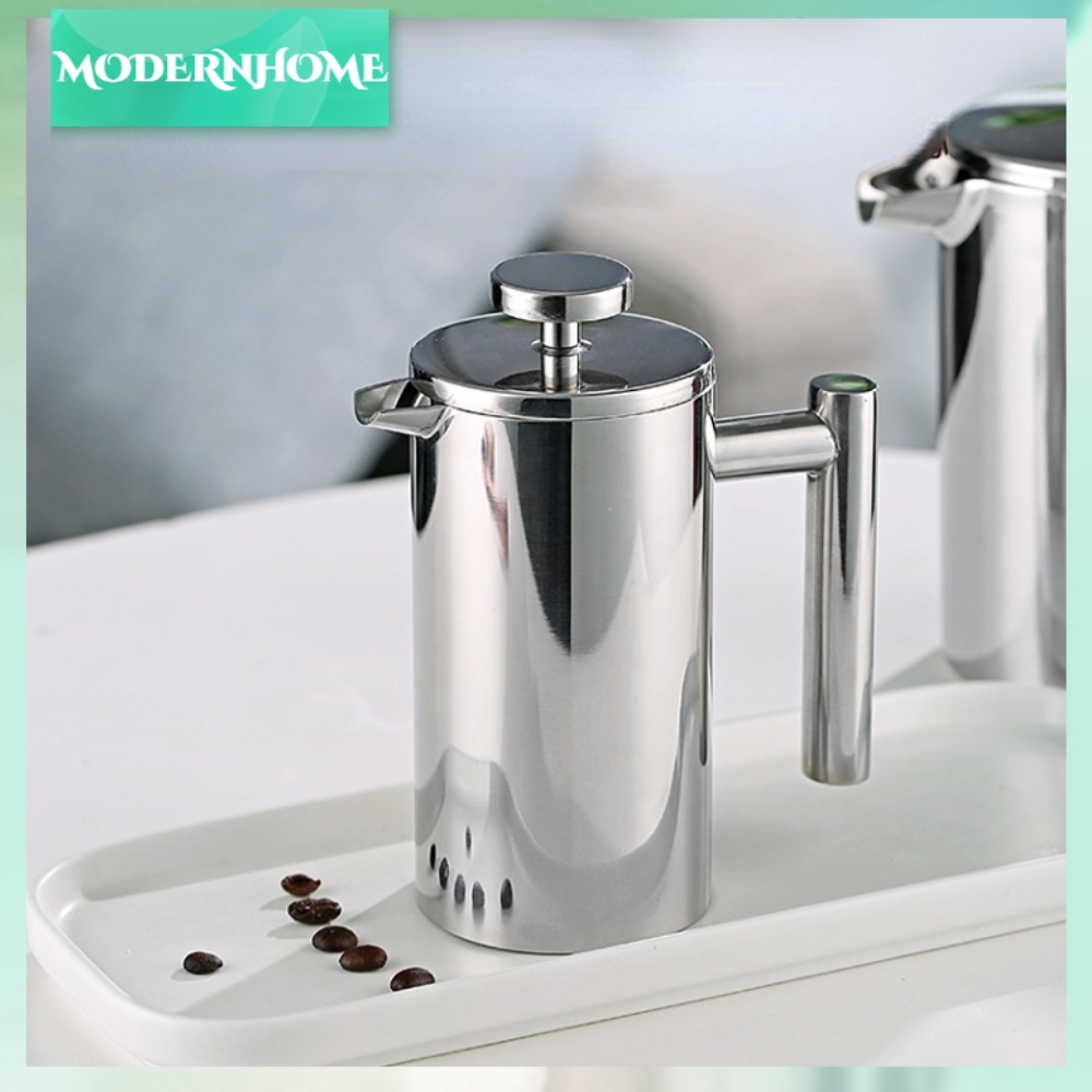 ModernHome Bình pha cà phê bằng thép không gỉ treo tường đôi 350ML trà kiểu Pháp có bộ lọc