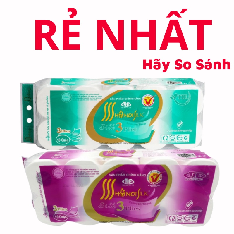Giấy vệ sinh Hà Nội bịch 10 cuộn không lõi, có lõi siêu dai siêu mịn 1,5Kg